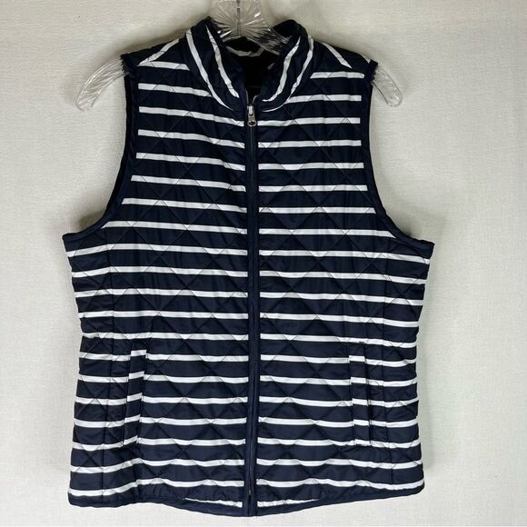 Gap Puffer Vest Women’s Blue White Stripes Sleeveless Zip Up M Preppy Nautical - Picture 2 of 11